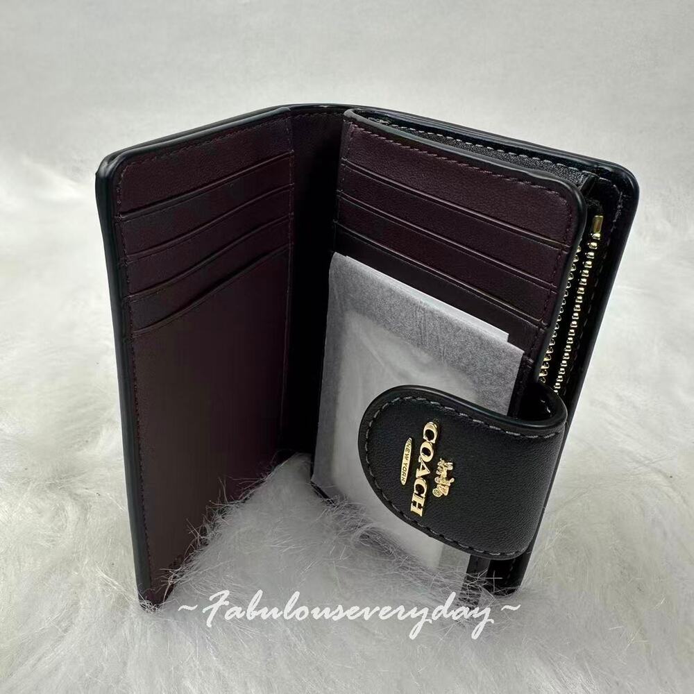 Coach Medium Corner Zip Wallet With Cherry Print Leather Gold/Black Multi CDF10 - Picture 6 of 6